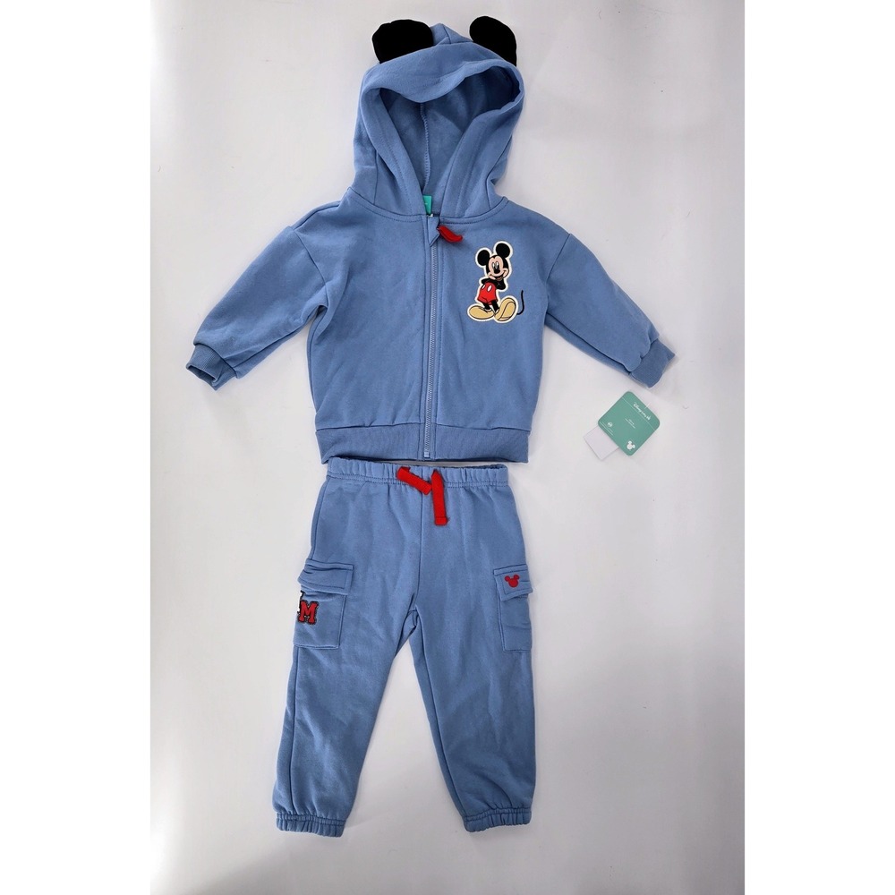 Disney Baby Mickey Mouse Hoodie Sweatpants Set 3D Ear Blue Fleece‎ NWT 18M
